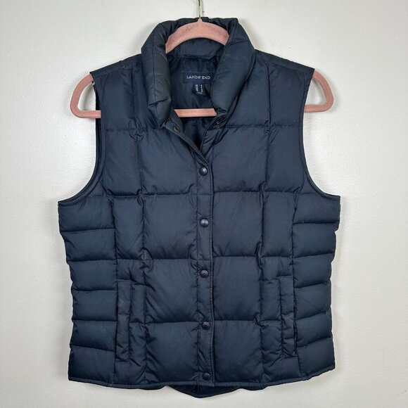 Lands' End Jackets & Blazers - Lands End Down Puffer Vest Quilted Pockets Snap Front Blue Womens Small
